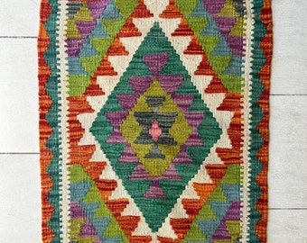 Paillasson Boho Kelim en laine noué à la main 86 cm x 59 cm