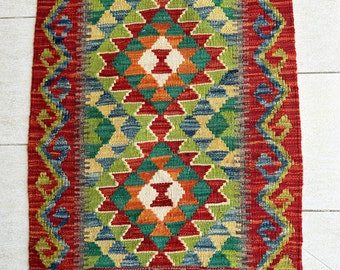 Paillasson Boho Kelim en laine noué à la main 85 cm x 60 cm