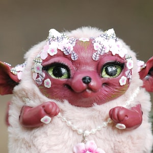Magical creature with Green eyes and Flower Forest creature Stuffed animal Fantastic beast Fantasy creature