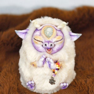 Dragon sculpture in meditation Art doll creature Fantasy creature with fur