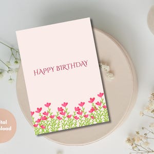 Cartão de aniversário elegante para impressão | Cartão digital dobrável 5x7 | Cartão floral para download instantâneo | Cartão de aniversário faça você mesmo em PDF