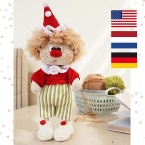 Crochet pattern Clown in PDF English, Dutch, Germany – crochet clown doll – crochet toy – amigurumi clown