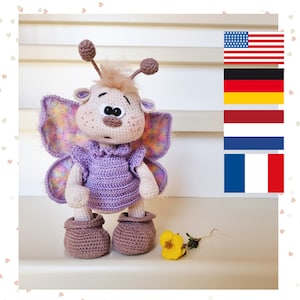 Crochet butterfly pattern - crochet animal toy - amigurumi pattern - amigurumi crochet toy pattern in PDF- English - French - German – Dutch