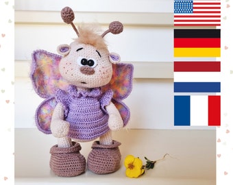 Crochet butterfly pattern - crochet animal toy - amigurumi pattern - amigurumi crochet toy pattern in PDF- English - French - German – Dutch