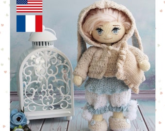Crochet pajama party doll pattern - crochet doll toy - amigurumi pattern - amigurumi crochet toy pattern in PDF- English - French