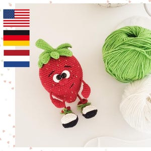 Virkad jordgubbsklocka i PDF-format – Amigurumi-grönsaksleksak – Virkad jordgubb – Enkel virkad grönsak för nybörjare – Mjukisdjurspresent