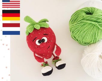 Patrón de fresa con campana de ganchillo en PDF – Juguete vegetal amigurumi – Fresa de ganchillo – Vegetal de ganchillo fácil para principiantes – Juguete de peluche de regalo