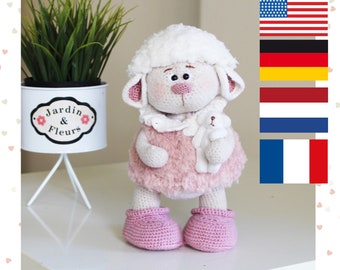 Crochet lamb pattern - crochet sheep pattern - amigurumi lamb  - crochet toy pattern in PDF- English - French - German – Dutch