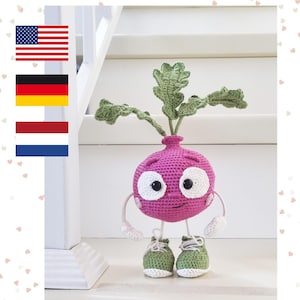 Crochet Radish Doll Pattern: Amigurumi Vegetable Toy (PDF English US Terms)