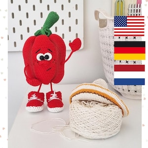 Crochet Paprika Muster PDF – Amigurumi Gemüse Spielzeug – Gehäkelte Paprika – einfach Anfänger häkeln Gemüse – Stofftier Geschenk