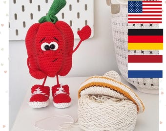 Patroon gehaakte paprika (pdf) – Groentespeelgoed amigurumi – Gehaakte paprika – Makkelijke gehaakte groente voor beginners – Knuffel cadeau