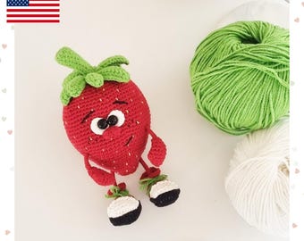 Crochet Bell Strawberry Pattern PDF – Amigurumi Vegetable Toy – Crochet Strawberry – Easy Beginner Crochet Vegetable – Soft Toy Gift