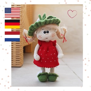Crochet strawberry pattern in PDF English – crochet strawberry doll – crochet toy – amigurumi strawberry