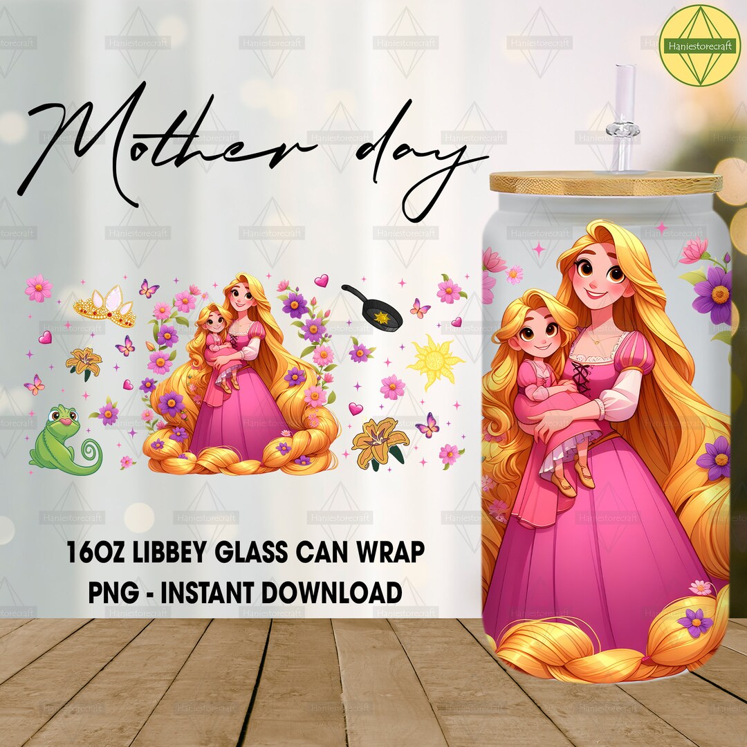 Happy Mothers Day Glass Can, Cartoon Mother's Day Glass Can 16oz Png ...