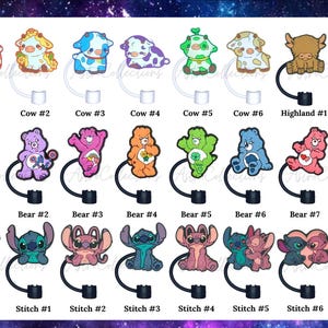 Straw Toppers | Stanley Straw Covers | Cartoon | Cute Cows | Care Bears | Stitch & Angel | Tumbler Accessories | Straw Charms | Gift Idea