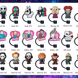 Adornos para pajitas espeluznantes / Cubiertas para pajitas Stanley / Jack Skellington / Asesinos en serie de San Valentín / Accesorios para vasos / Dijes para pajitas / Regalo