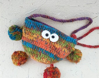 Colorful Monsters Hand-woven Bag, Crossbody Bag For Children, Crochet Bag，Finished Product，Shoulder HandKnit Bag,Crochet Purse, Knit Bag