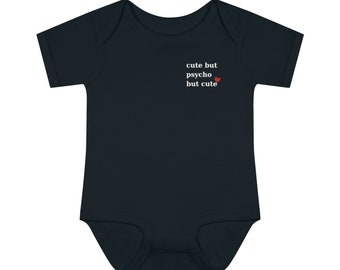 Cute But Psycho Infant Baby Rib Bodysuit, Custom Baby Bodysuit, Black Baby Bodysuit, Funny Baby Bodysuit