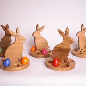 Porta huevos Conejo de Pascua Portavasos de chupito Madera Roble Conejo de madera Pascua Decoración de Pascua