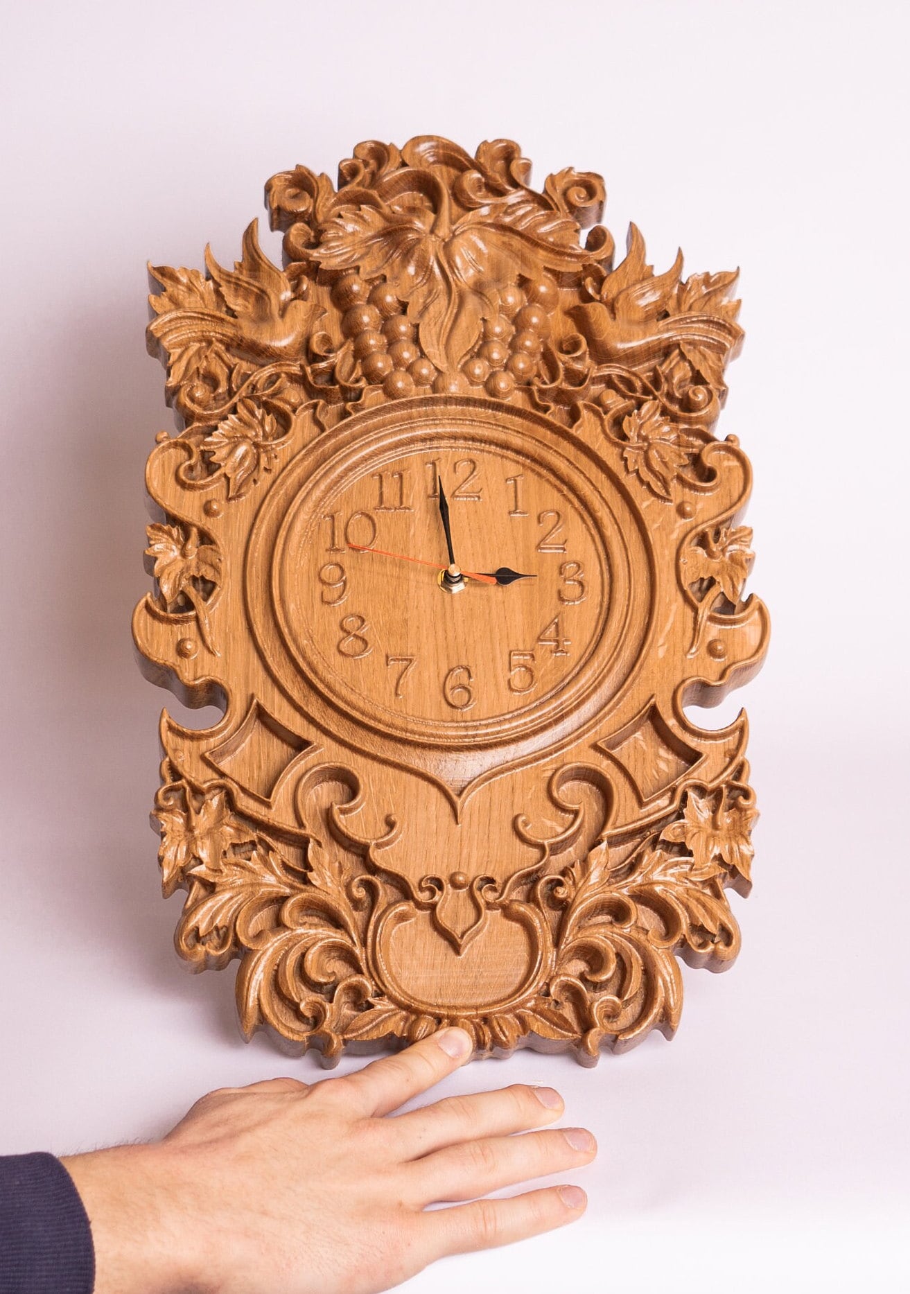 Carved Wall Clock Made of Solid Oak - Etsy