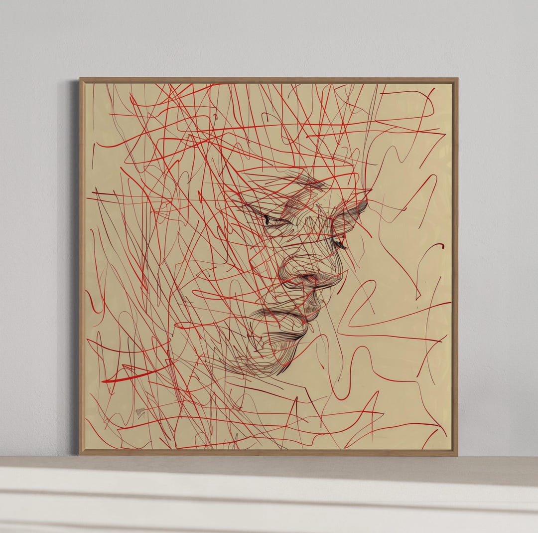 Abstract Figurative Line Art Print – Red & Black Expressionist Drawing ...