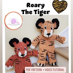 Roary Tiger Video Tutorial + PDF Pattern | Finger knit | Chunky Knit Snuggler | Stuffie | DIGITAL DOWNLOAD