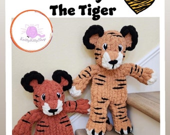 Videotutorial de Roary Tiger + Patrón en PDF / Tejido a mano / Muñeco de peluche de punto grueso / DESCARGA DIGITAL