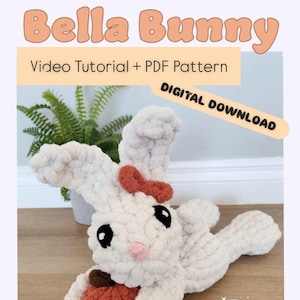 Bella Bunny Video Anleitung + PDF Schnittmuster | Tier + Kleines Kürbismuster | Fingerstrick | Grobstrick Kuscheldecke | Stofftier | DIGITALER DOWNLOAD