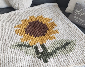 Sunflower Chunky Handknit Blanket | Chunky Knit Blanket | Super soft and cozy | Birthday Gift | Anniversary Gift | Home Decor | Size: 42x46