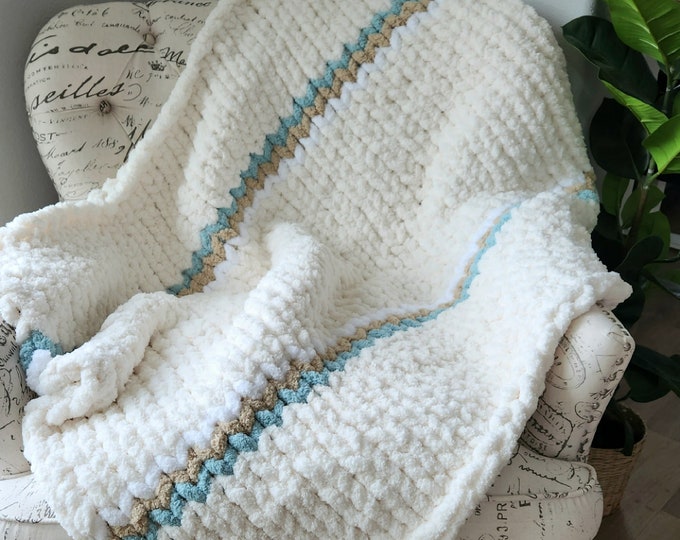 Custom Chunky Knit Blanket | Ivory | VintageWhite | Cozy | Birthday | Anniversary | Baby shower | House warming | Holiday | Home Decor
