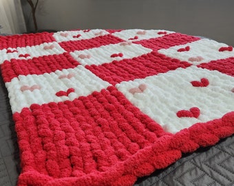 Red Hearts | Pink Hearts | Checkered | Super Cozy | Chunky Blanket | Birthday | Anniversary | Baby shower | House warming | Holiday | Home