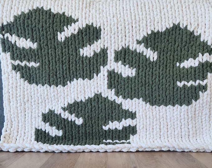 Monstera Leaves | Chunky Handknit Blanket | Chunky Knit Blanket | Super soft and cozy | Birthday | Anniversary | Wedding | Home Decor