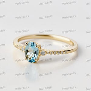 Aquamarine Dainty Ring, Gold Minimalist Ring, March Birthstone Ring, Sterling Silver Ring, Thin Ring, Delicate Ring, Gift for Her, Gemstone