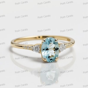 Aquamarine Dainty Ring, Gold Minimalist Ring, March Birthstone Ring, Sterling Silver Ring, Thin Ring, Delicate Ring, Gift for Her, Gemstone