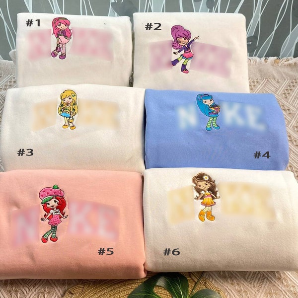 Cute Strawberry Shortcake Characters Nie Embroidered Sweatshirts, Nie Couple Embroidery, Gift For Your Friends