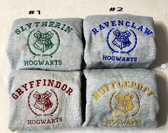 Hogwarts - Embroidered Crewneck Sweatshirt - Harry Potter Inspired,Gryffindor, Slytherin, Hufflepuff, Ravenclaw, Wizard Harry Potter World