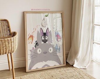 Poster met Studio Ghibli-personages | Anime fanart-afdruk