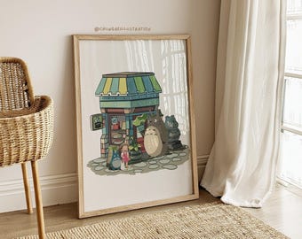 Stampa della libreria Totoro / Arte murale anime dello Studio Ghibli