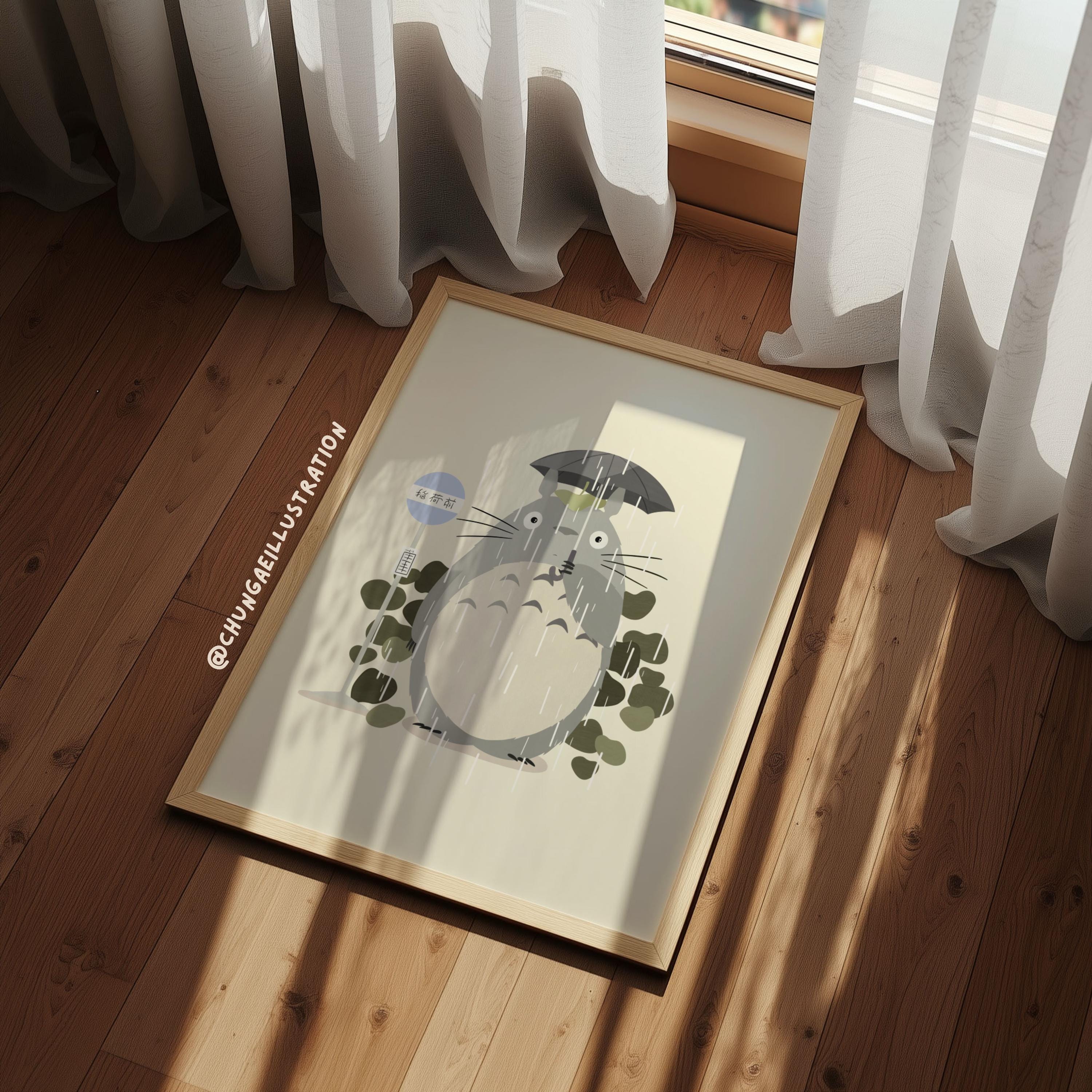 Totoro Rain Scene Wall Art Studio Ghibli Printable Poster Etsy