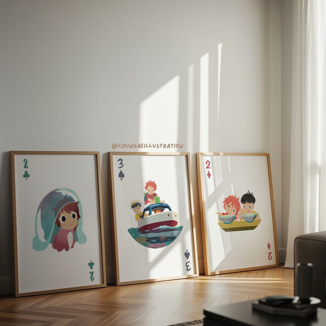 Ponyo Play Card Art Prints | Studio Ghibli Inspired Set - Etsy