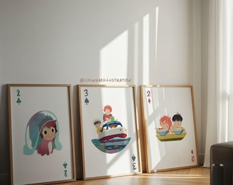 Ponyo Play Card-konsttryck | Studio Ghibli-inspirerat set