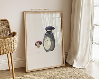 Totoro Bus Stop Poster | Ghibli Nursery Wall Art | Anime Printable Decor