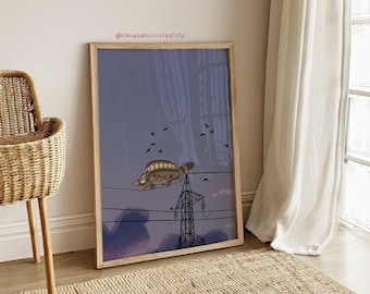 Totoro Catbus Poster, Ghibli Wall Art Printable, Anime Twilight Scene, Studio Ghibli Poster, Digital Download Gift