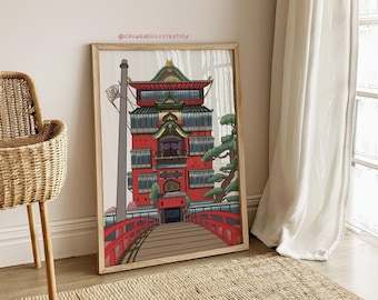 Spirited Away Bathhouse Print | Studio Ghibli Anime Fan Art