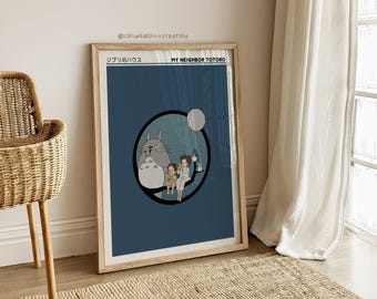 Totoro Moonlight Scene Wall Art – Studio Ghibli Printable Poster