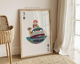 Ponyo Playing Card Art Print | Studio Ghibli Room Decor