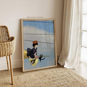 Kiki&#39;s bezorgservice poster, studio ghibli muurkunst, kiki fan cadeau, heks anime print, gezellige anime kamer decor, digitale download