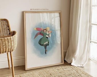 Howl's Moving Castle Print | Howl and Sophie Art | Studio Ghibli Poster