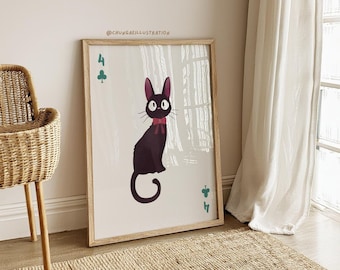 Jiji Cat Playing Card Print | Kiki's Delivery Service | Ghibli Nursery Art