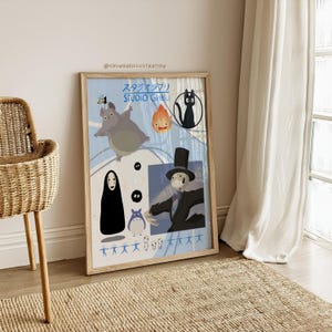 Póster de personajes de Studio Ghibli, impresión de Totoro: El viaje de Chihiro, decoración infantil de Ghibli, arte mural de anime, regalo digital para fans de Miyazaki
